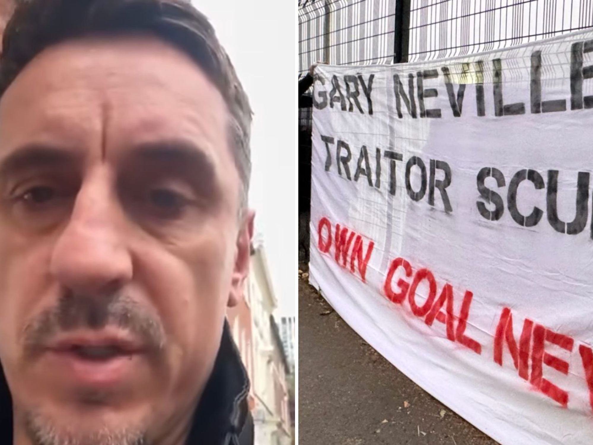 Gary Neville faces wrath of his own fans as Salford City supporters unveil banner declaring him a...