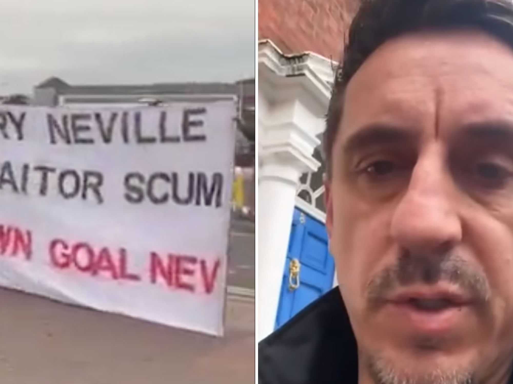 Gary Neville warned by Salford fan to expect MORE protests after sparking fury with flag remarks:...