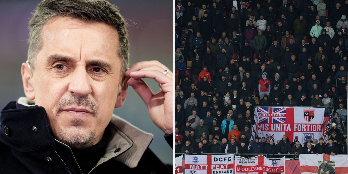 England fans take aim at Gary Neville after Union Jack row with brutal chants against Latvia