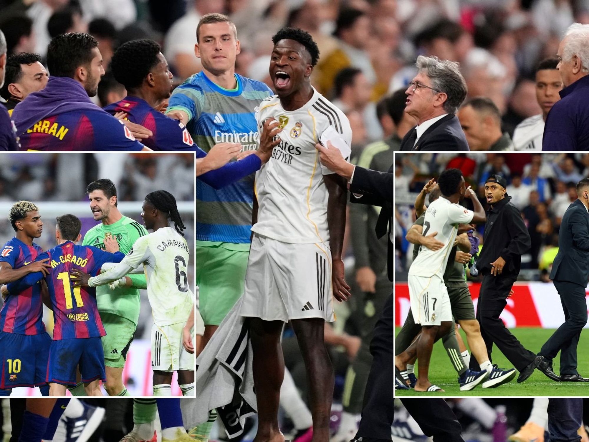 Lamine Yamal and Vinicius Jr restrained during mass brawl as El Clasico erupts into chaos