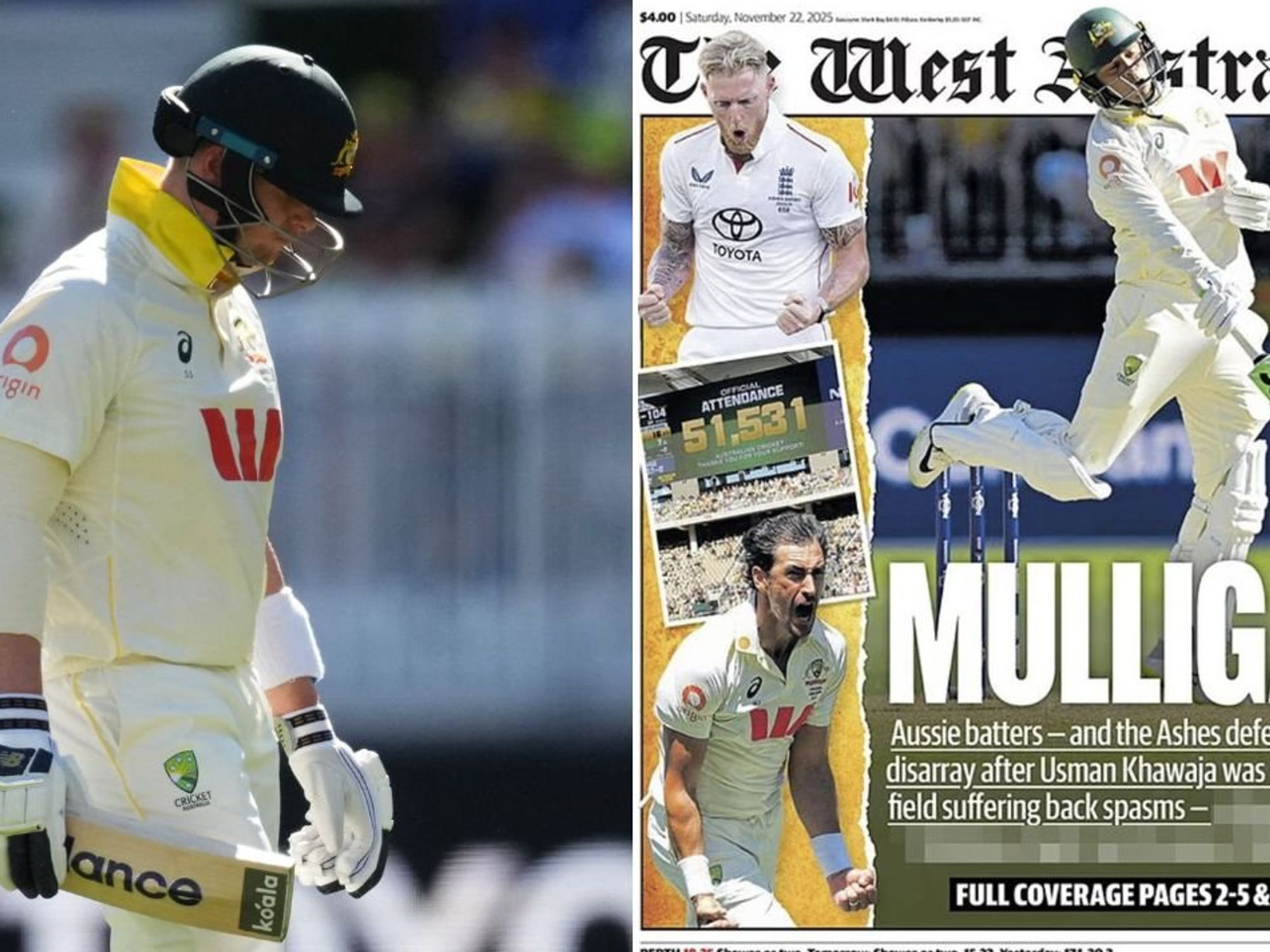 Australian media immediately turn on their own players after chaotic first day at The Ashes