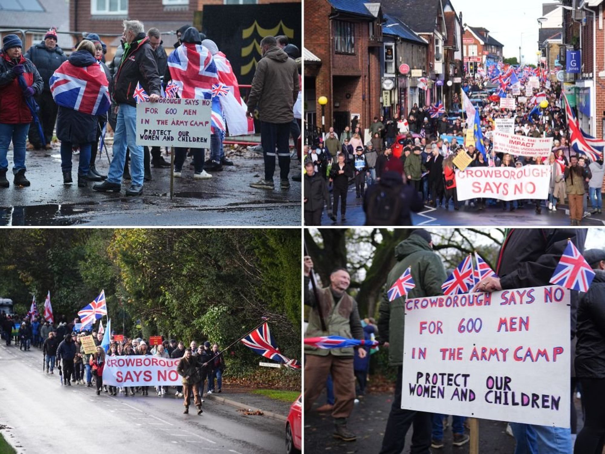 PICTURED: Thousands descend on leafy English town to protest against plan to house 600 migrants i...