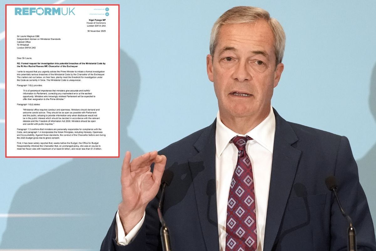 Nigel Farage reports Rachel Reeves to PM's ethics adviser after 'serious Budget breach' allegations