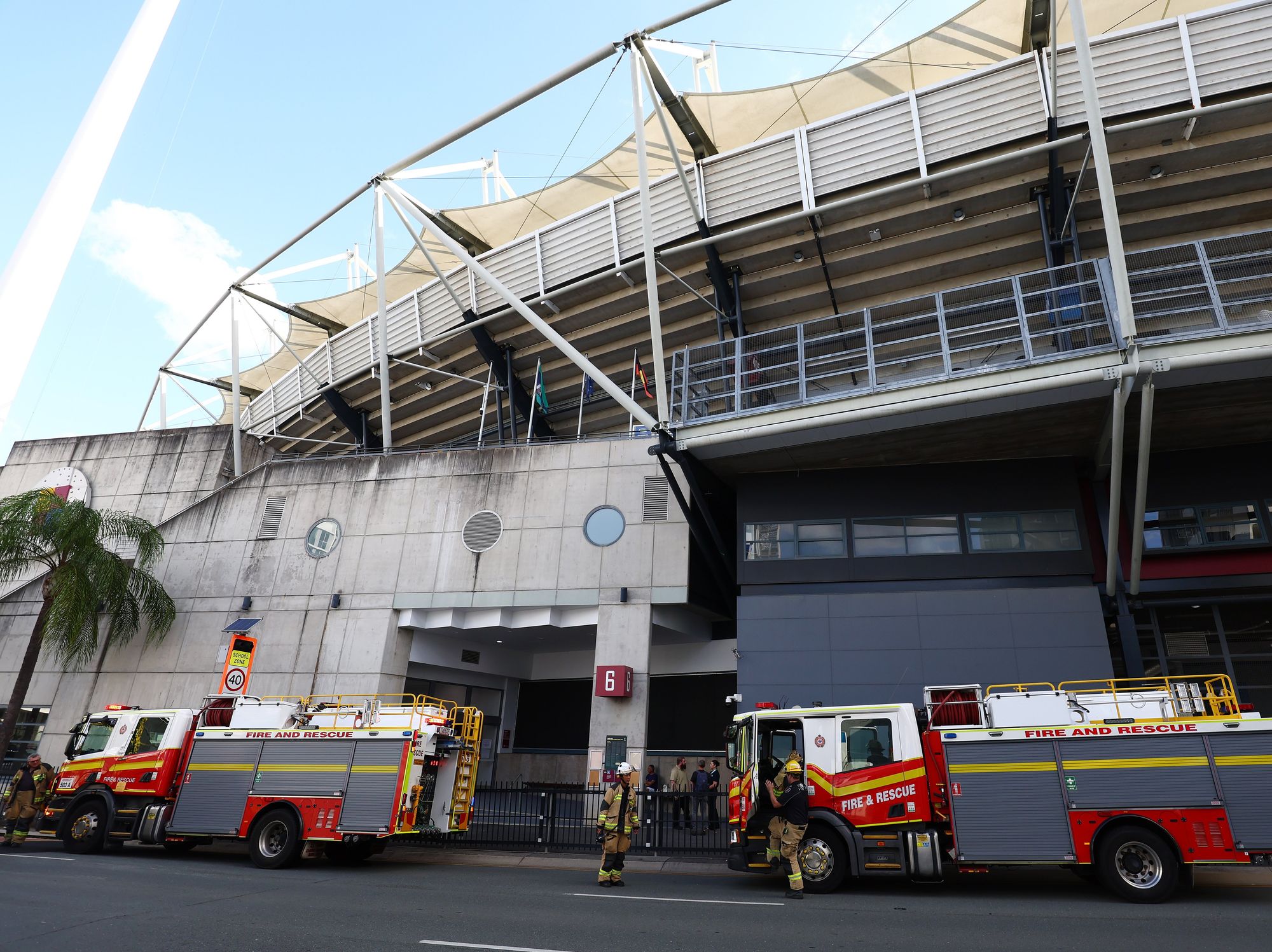 The Gabba evacuated with fire crews arriving at the scene before England and Australia Ashes Test