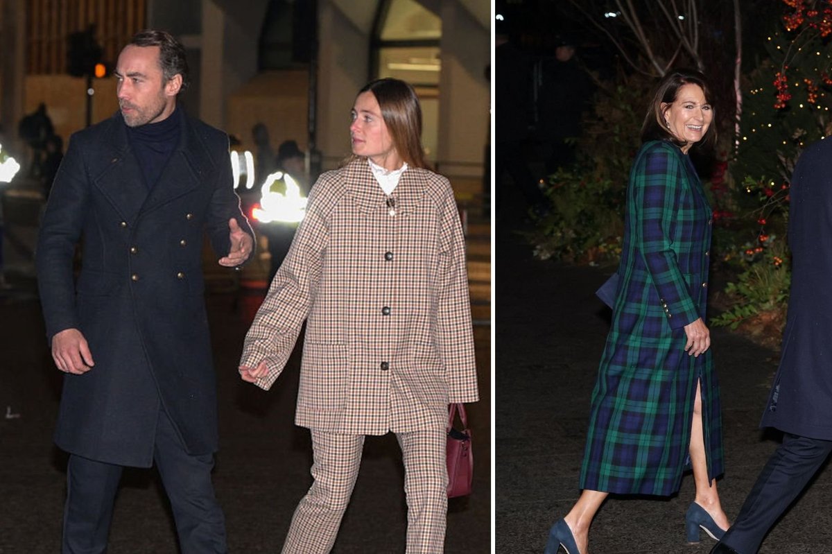 James, Michael and Carole Middleton pictured at Kate's Carol Service but Pippa absent