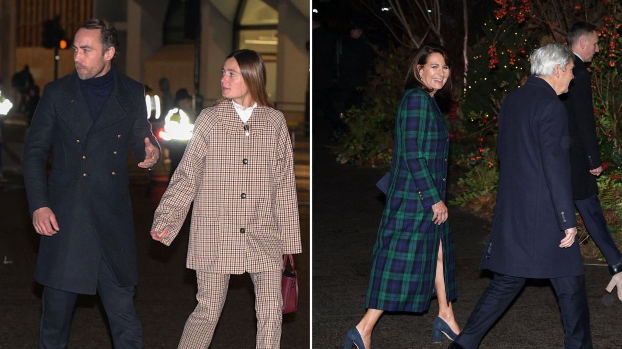 James, Michael and Carole Middleton pictured at Kate's Carol Service but Pippa absent