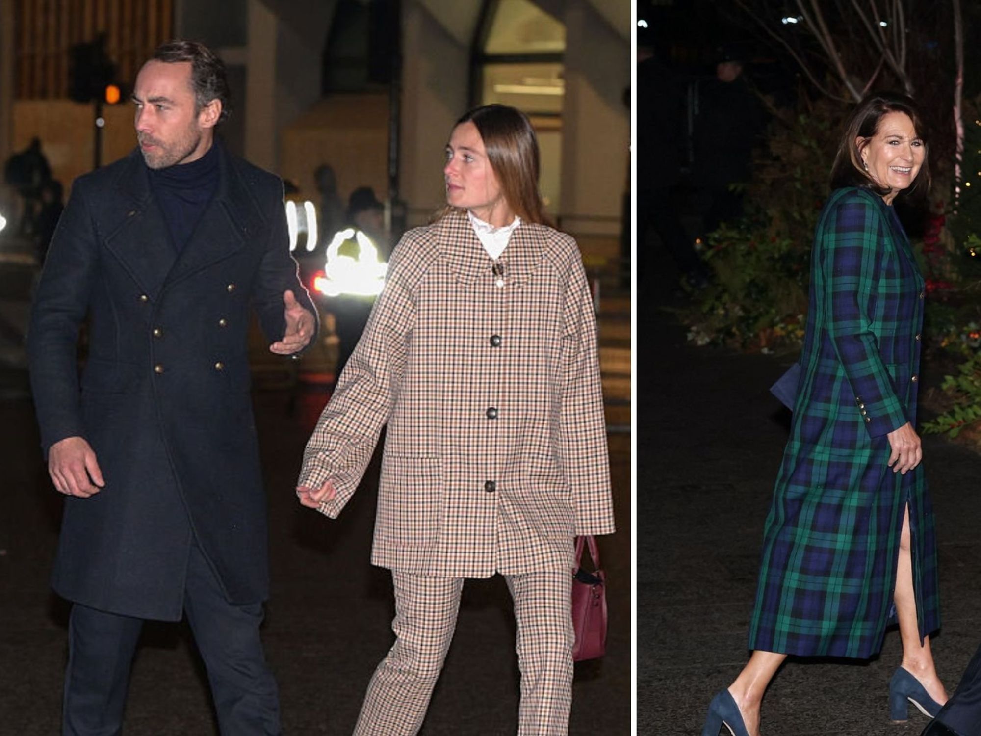 James, Michael and Carole Middleton pictured at Kate's Carol Service but Pippa absent