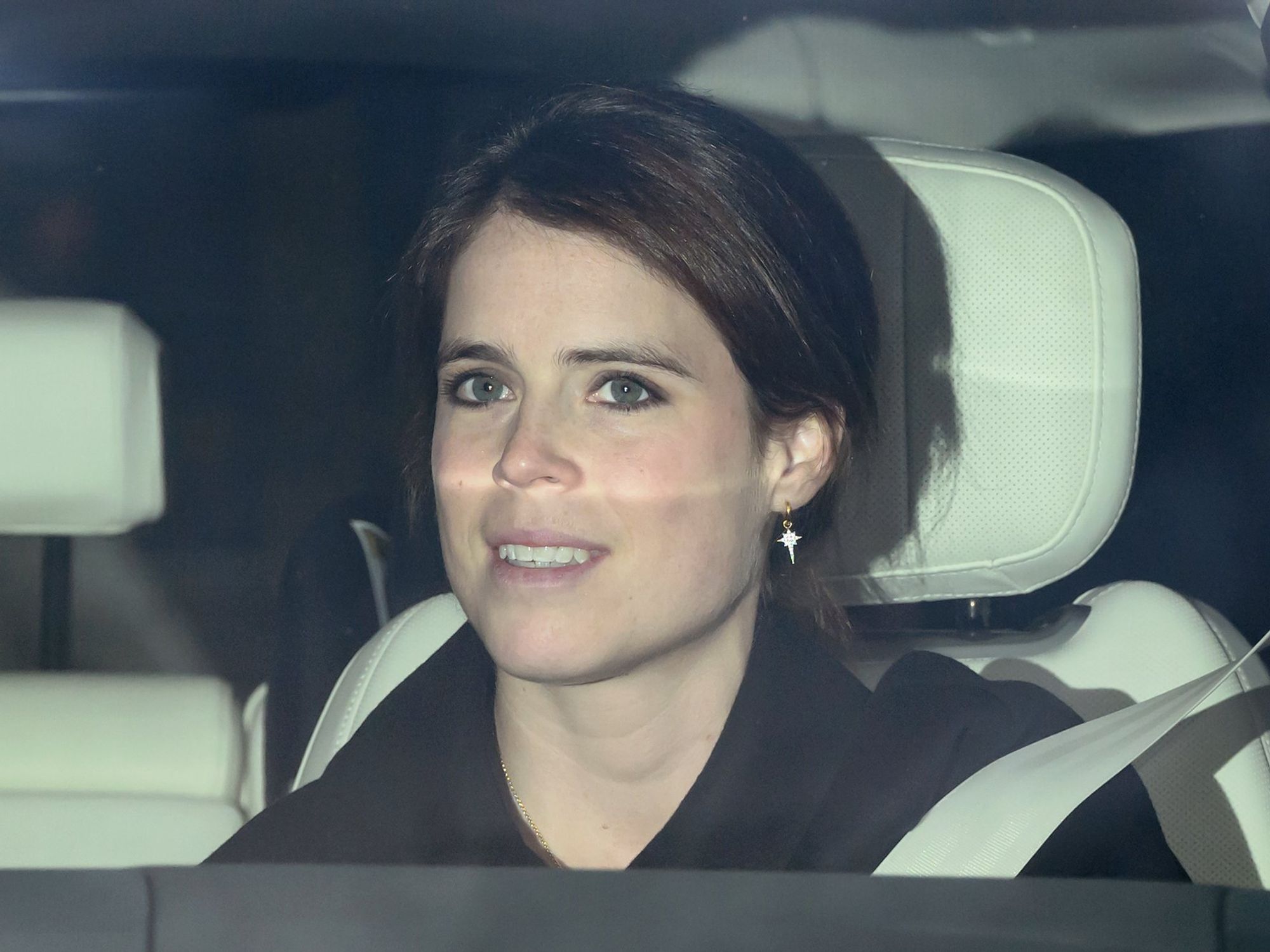 Princess Eugenie seen arriving at christening for Beatrice's daughter Athena as Andrew and Fergie...