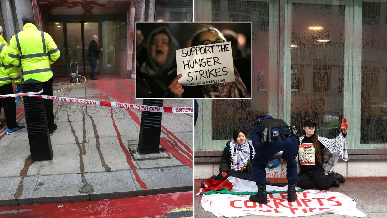 Pro-Palestine activists smother MoJ offices in red paint as hunger strikes drag on