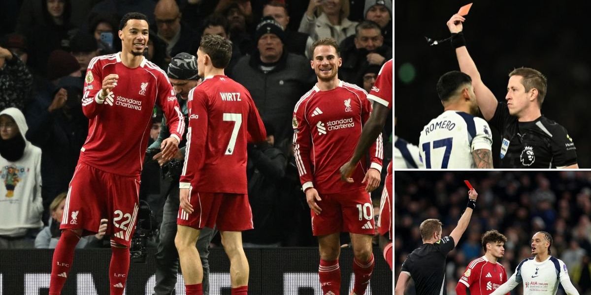 Liverpool edge past nine-men Tottenham after chaotic clash as Cristian Romero and Xavi Simons see red Liverpool edge past nine-men Tottenham after chaotic clash as Cristian Romero and Xavi Simons see red