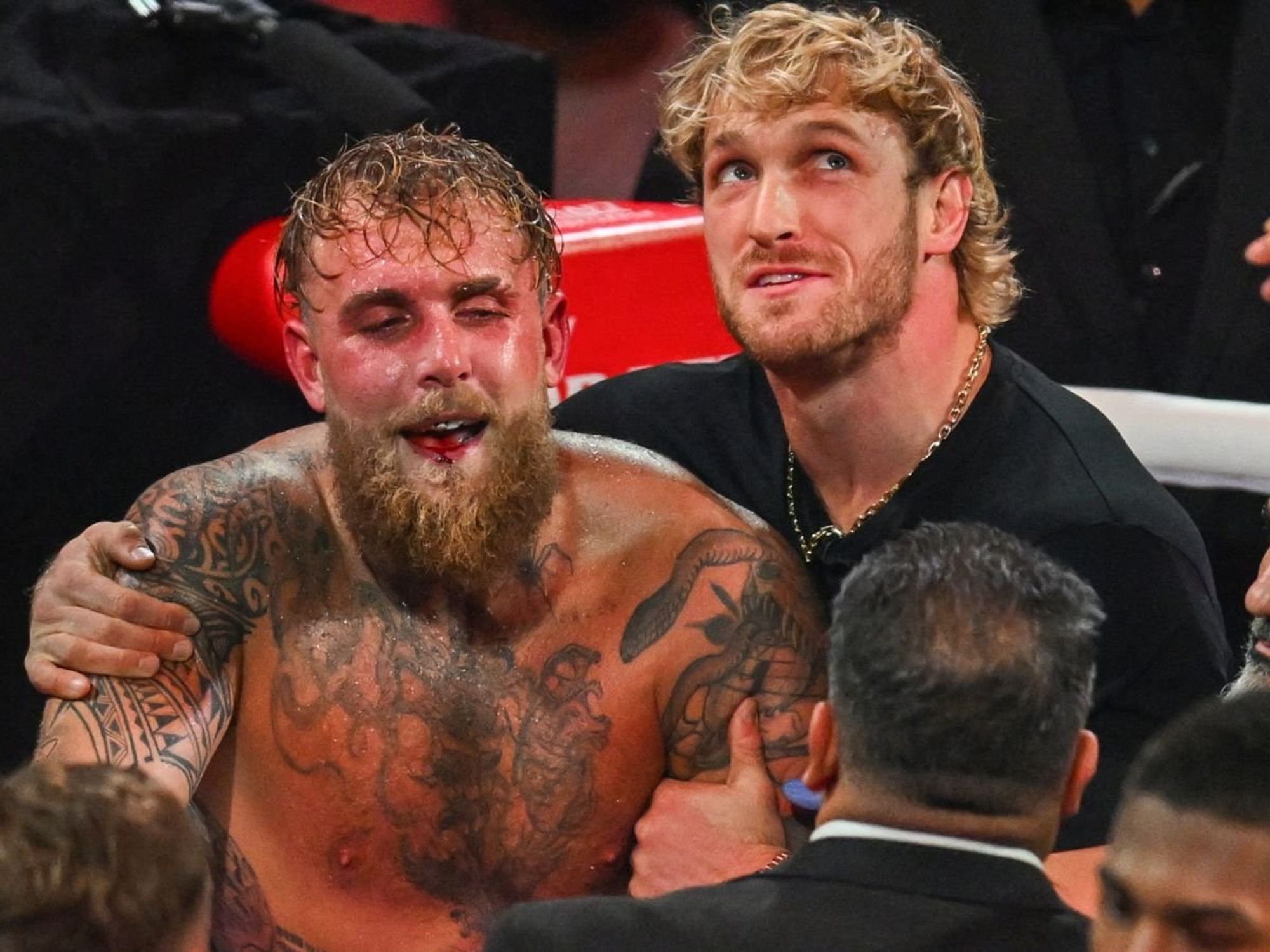 Jake Paul forced to eat 'world's most expensive hot dog' via a blender after losing Anthony Joshua fight