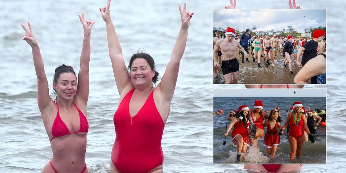 Brave Britons dive into sea before temperatures plunge below freezing Brave Britons dive into sea before temperatures plunge below freezing