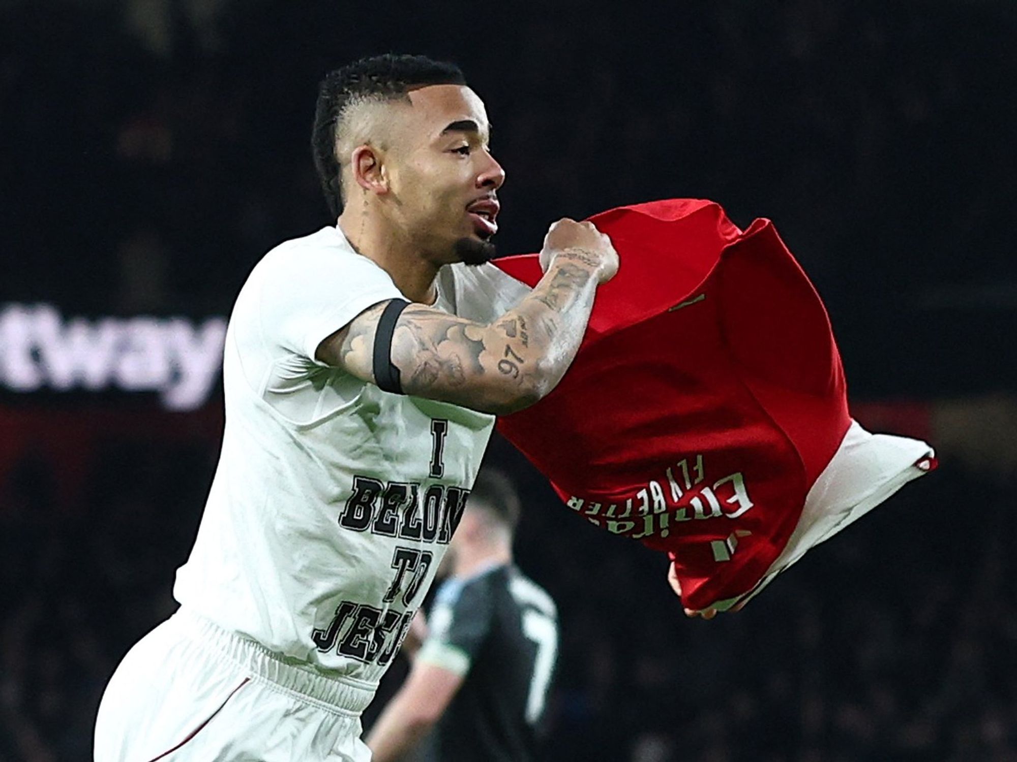 Gabriel Jesus booked for 'I belong to Jesus' shirt as Arsenal make statement win over Aston Villa