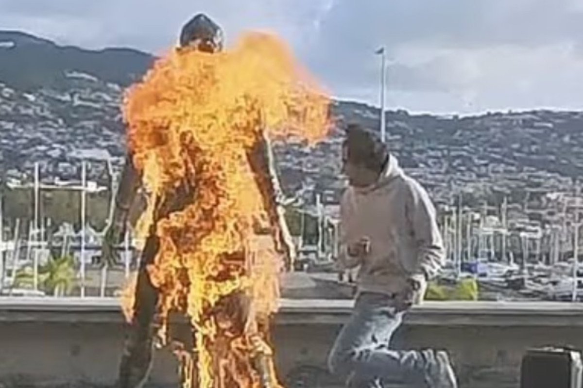 Cristiano Ronaldo statue set on fire with police hunting man responsible