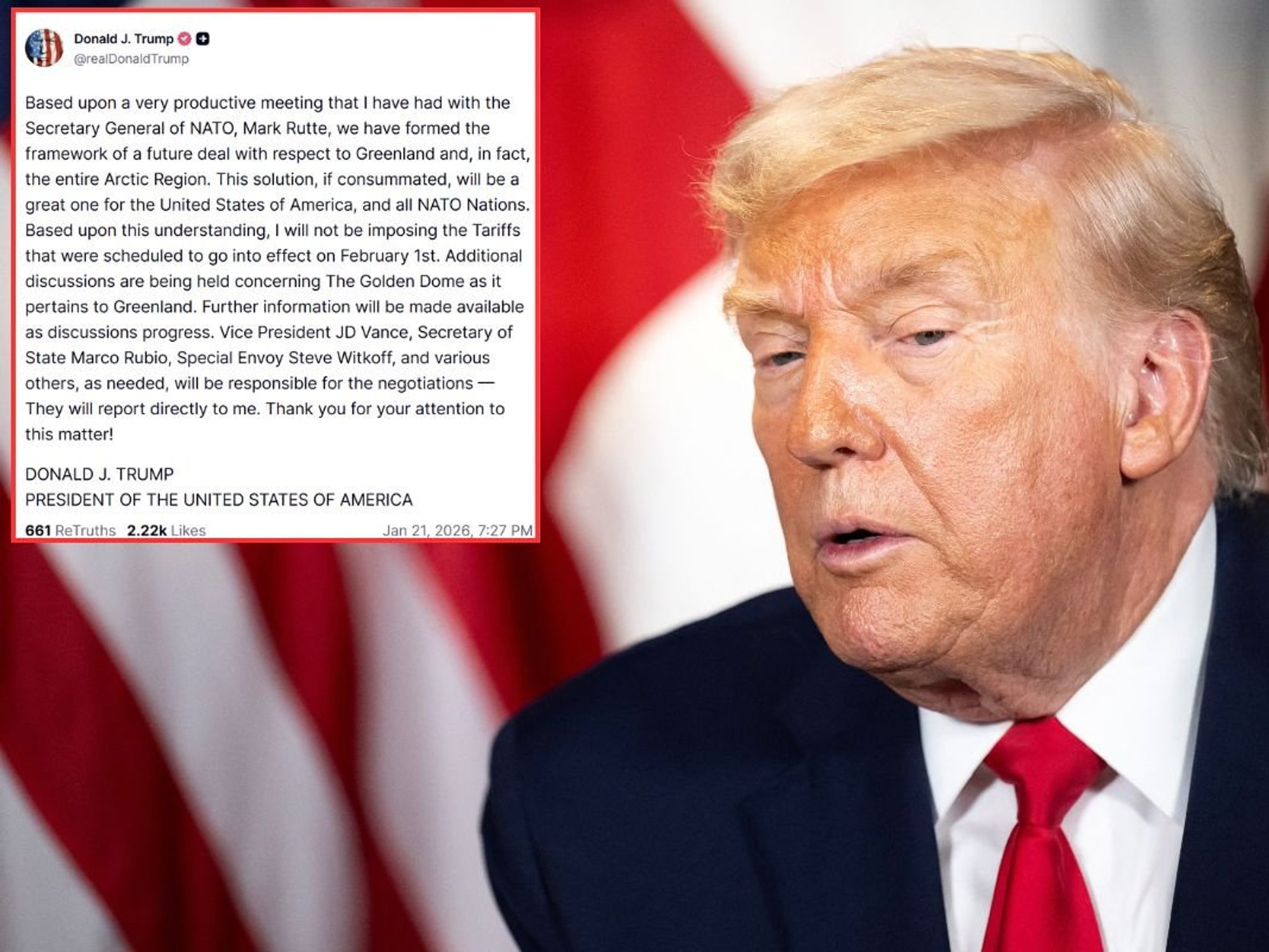 Donald Trump drops trade war threat after 'very productive' Nato meeting on Greenland takeover