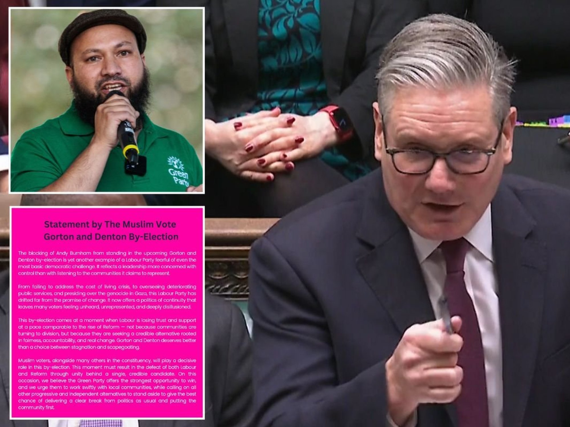 Muslim voting group backs Greens to stop Nigel Farage as Keir Starmer braces for bruising by-elec...