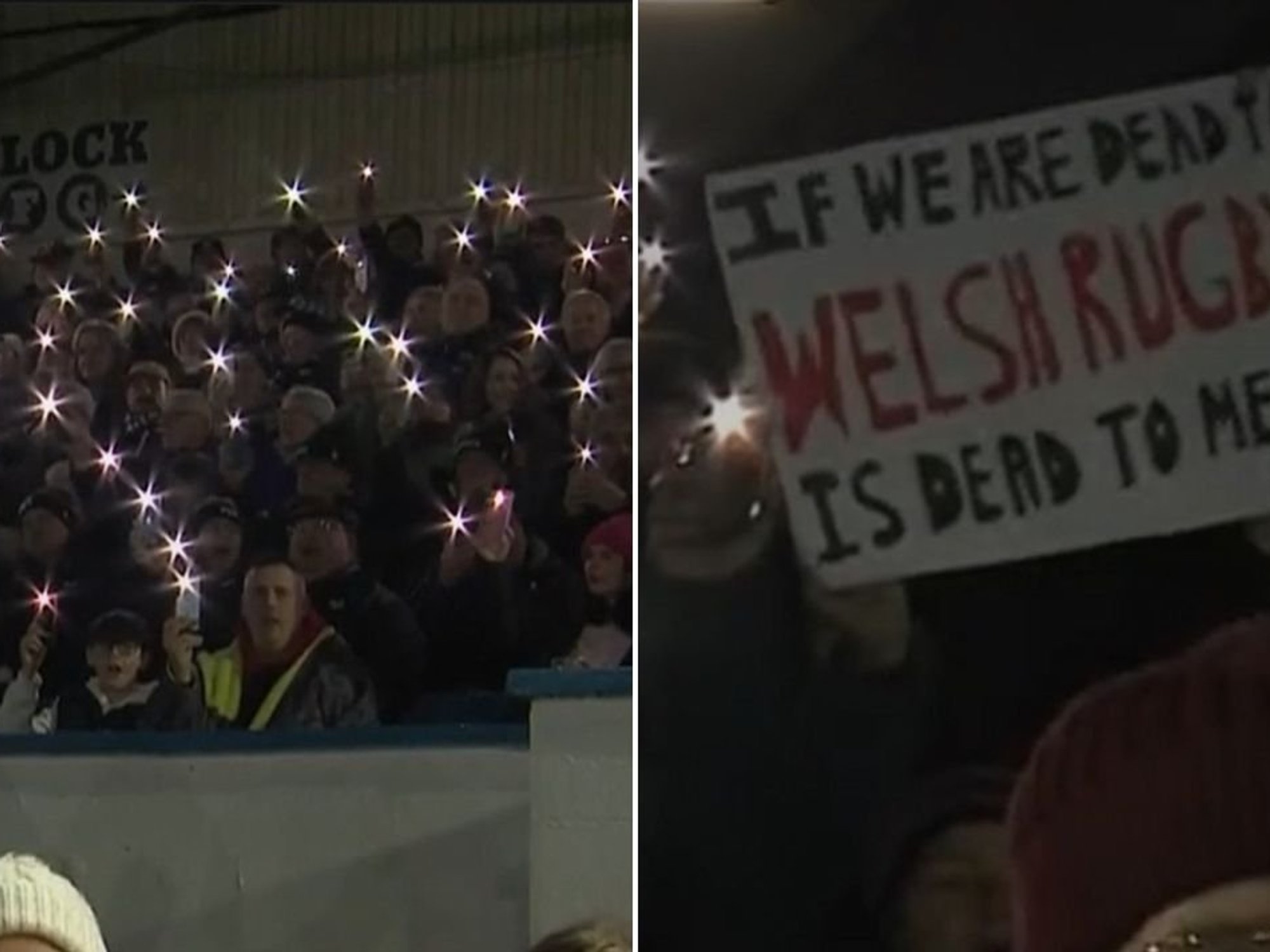 'Shame on you!' Rugby fans stage protest against 'traitors' at crunch derby between Ospreys and Dragons