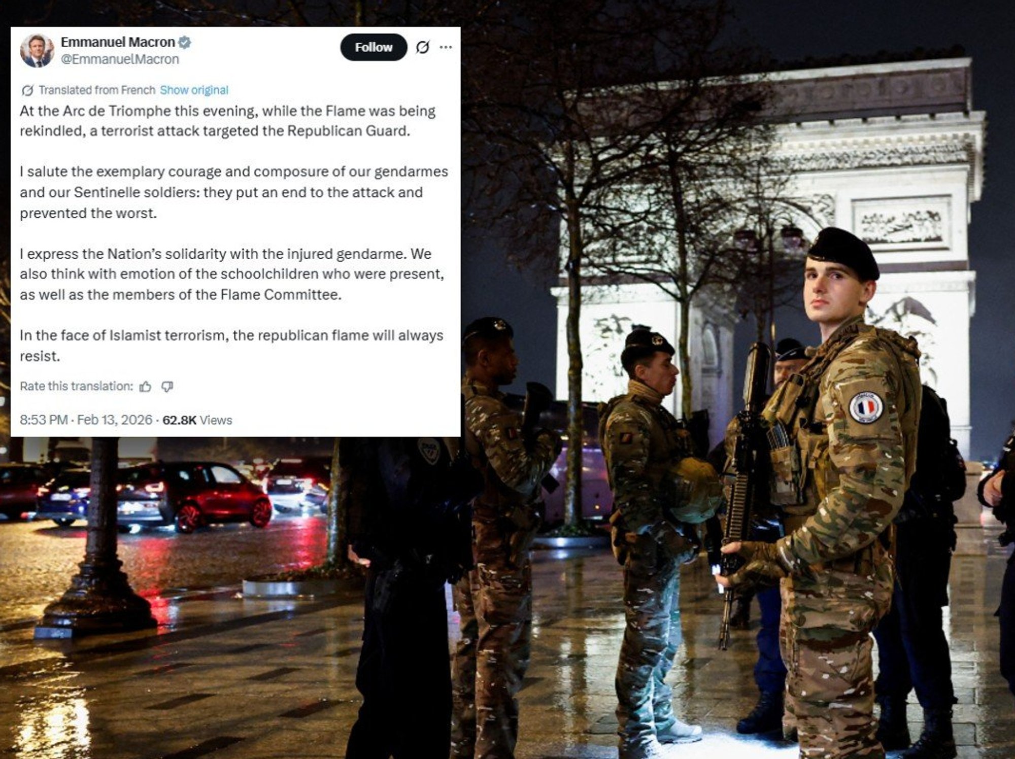 Arc de Triomphe knife rampage being treated as suspected 'Islamist terror attack' as Emmanuel Mac...