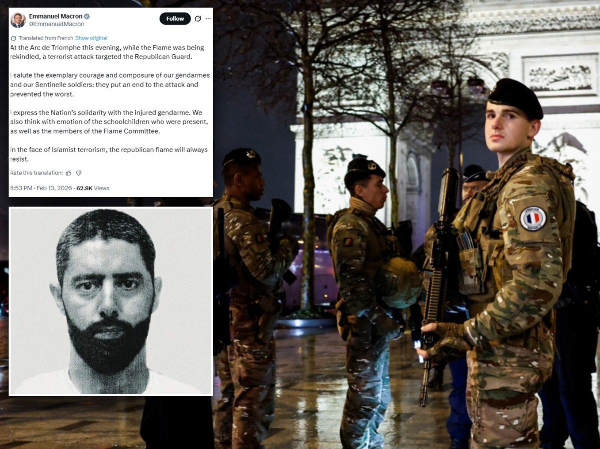 Arc de Triomphe knife rampage being treated as suspected 'Islamist terror attack' as Emmanuel Mac...