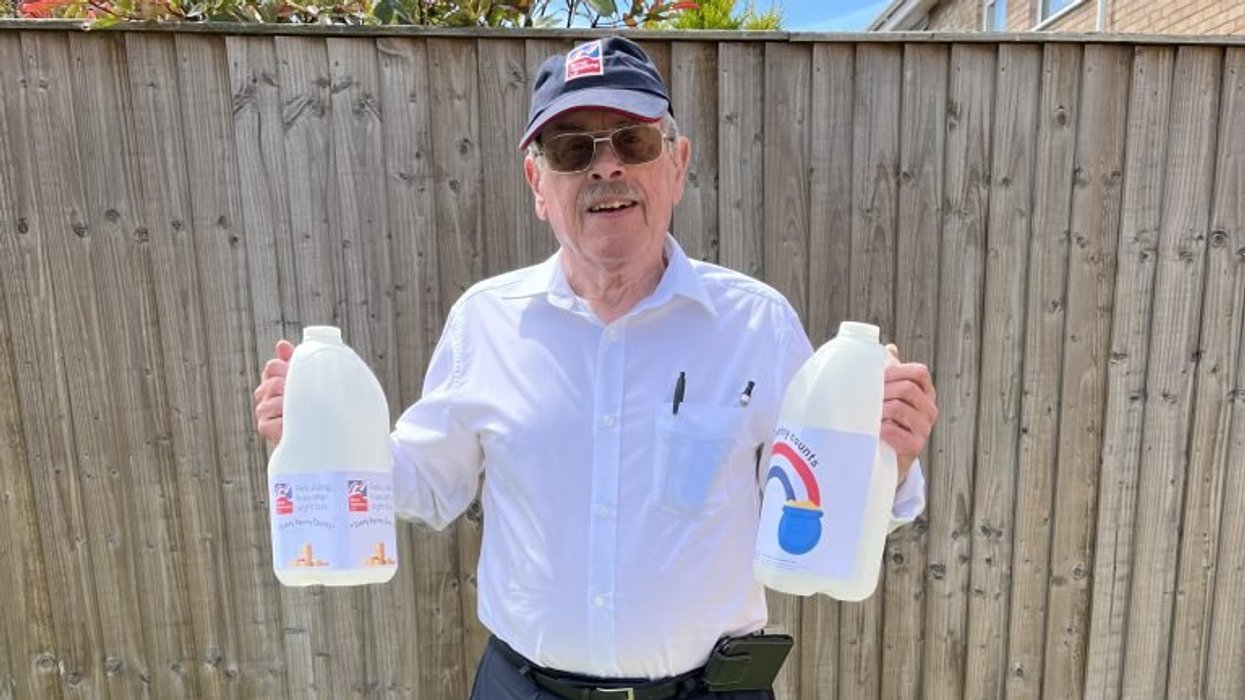 Blind veteran, 79, fundraising for military charity collecting pennies in old milk bottle