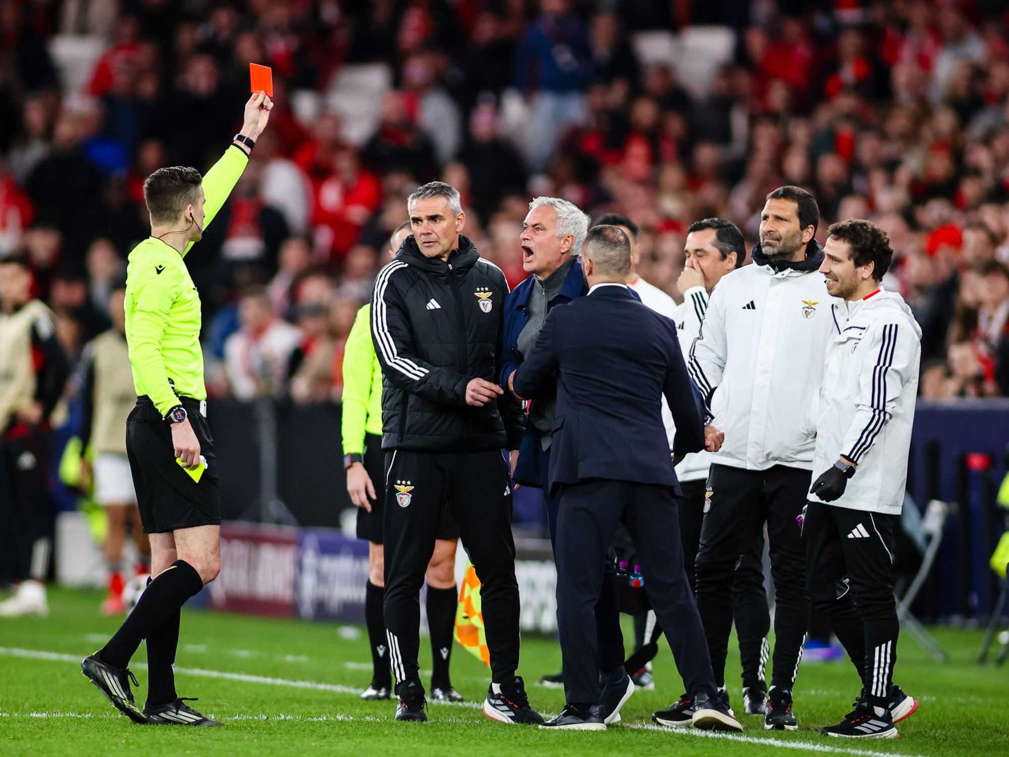 Jose Mourinho sent off after furious outburst as Benfica fans throw objects at Real Madrid stars