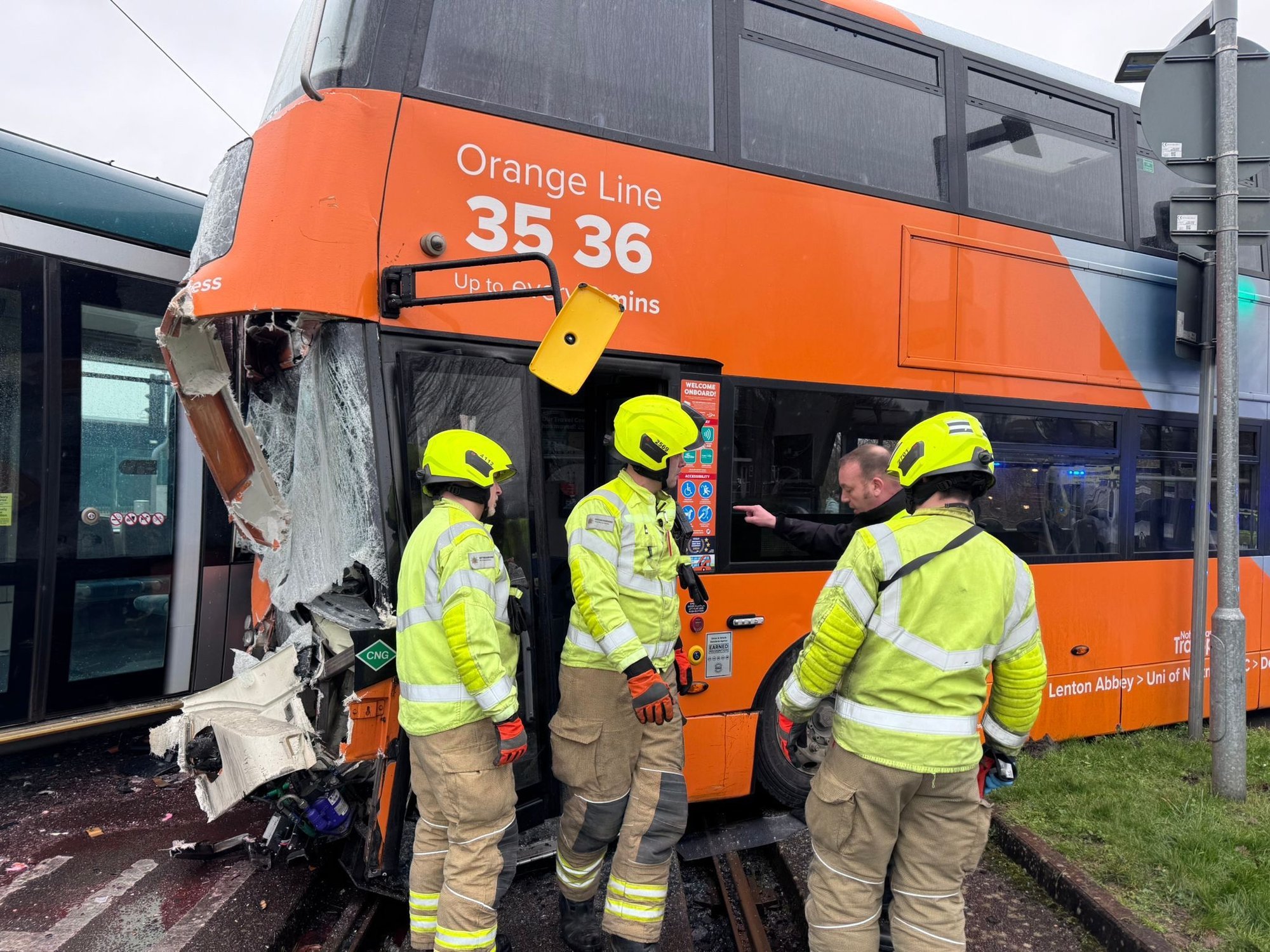 Bus and tram collide as emergency services rush to scene to treat passengers outside major UK city
