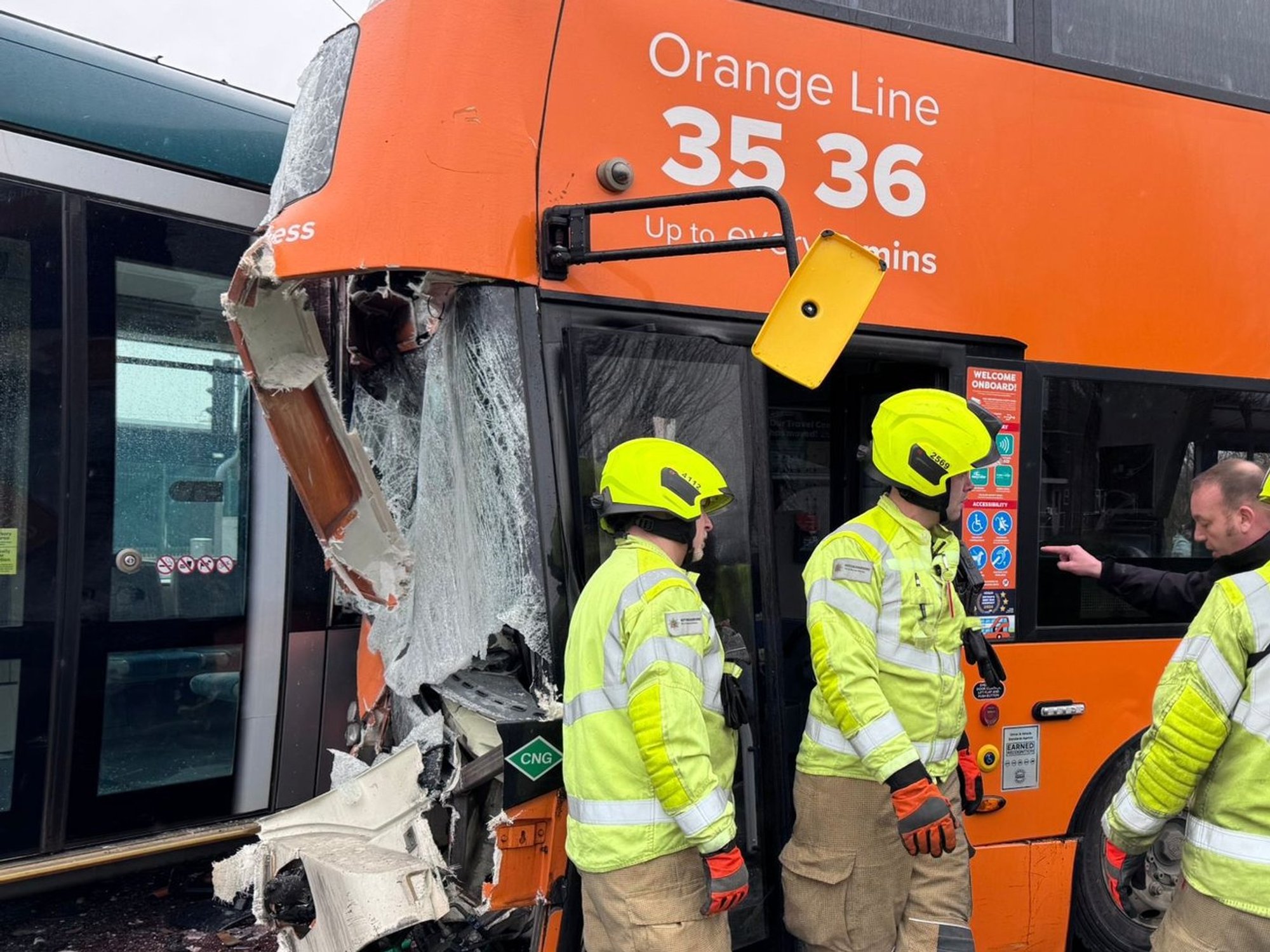 Bus and tram collide as emergency services rush to scene to treat passengers outside major UK city