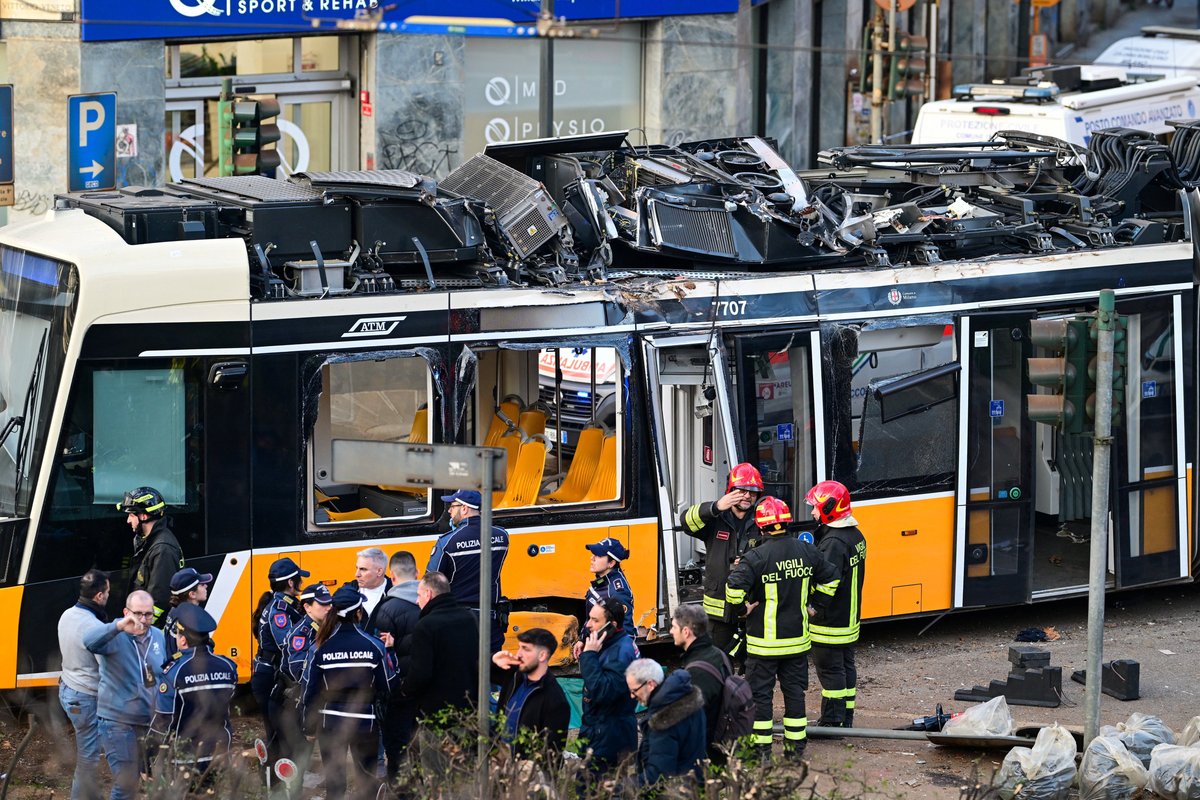 Two dead and dozens injured after Milan tram derails in horror crash