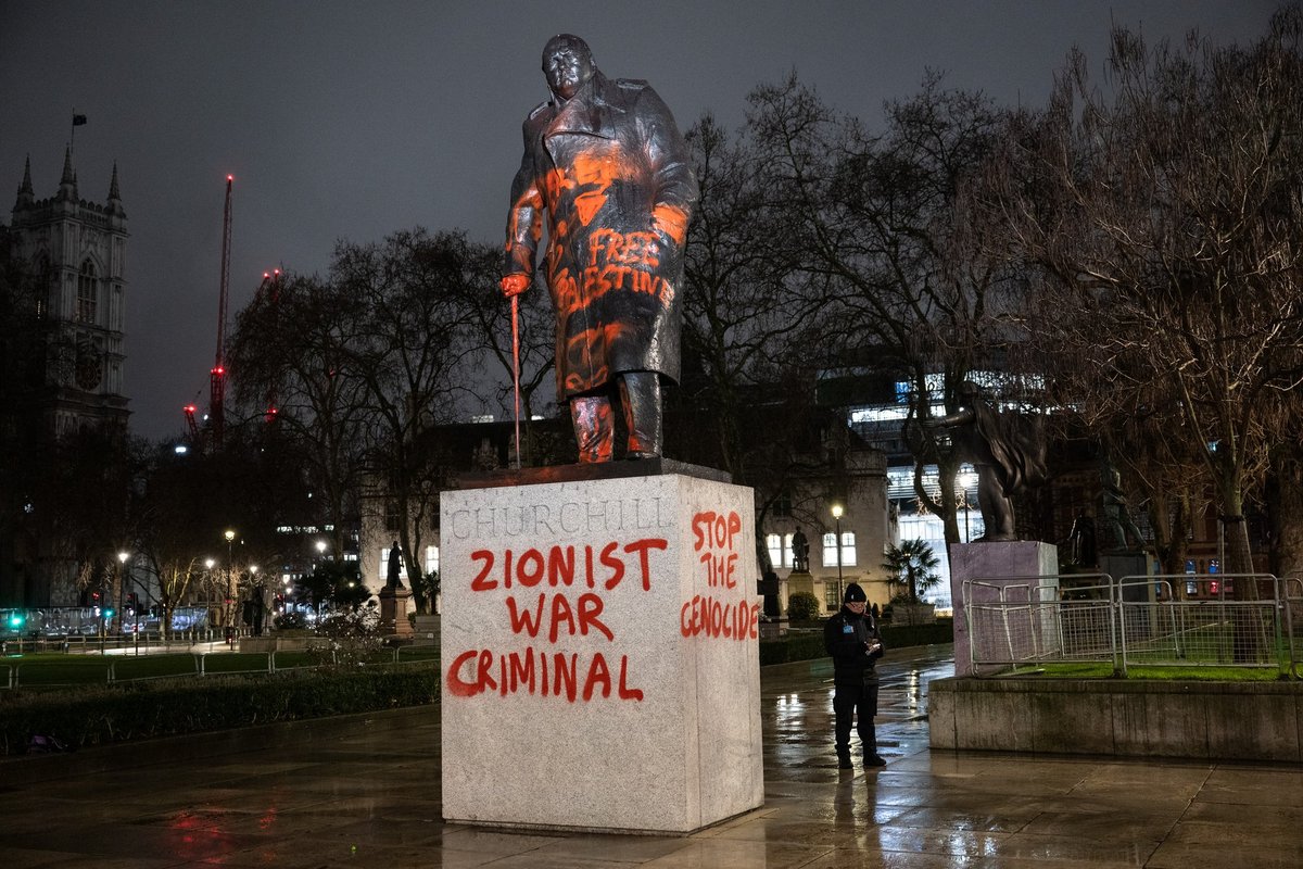 Man charged after Winston Churchill statue painted with ‘Zionist war criminal’ graffiti