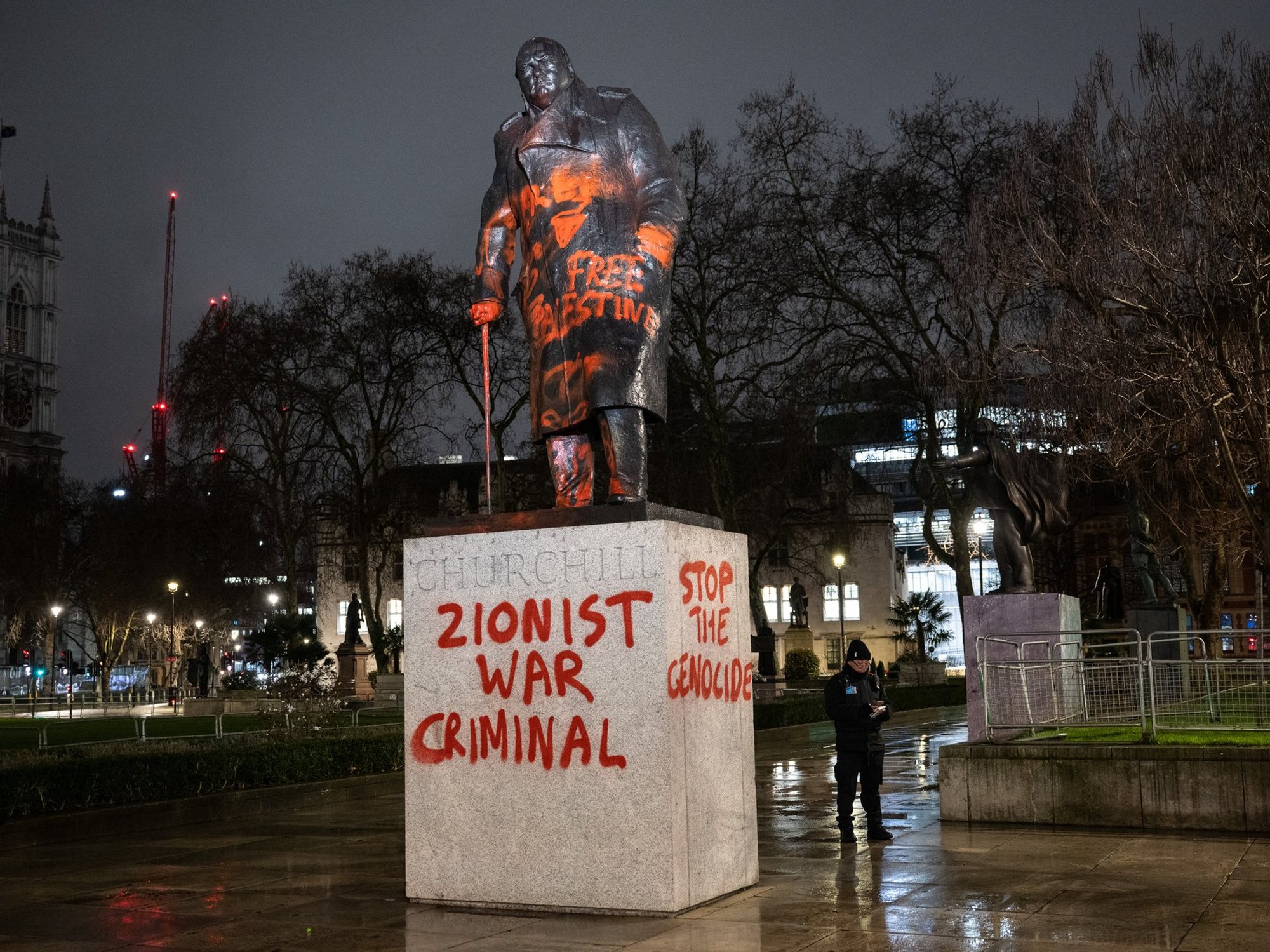 Man charged after Winston Churchill statue painted with ‘Zionist war criminal’ graffiti