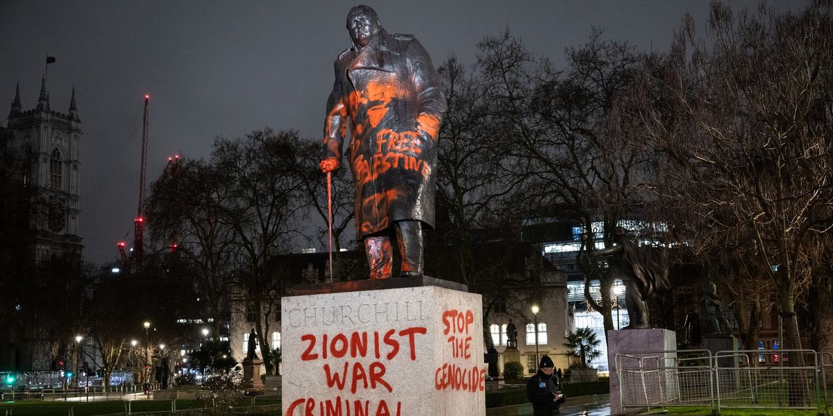 Man charged after Winston Churchill statue painted with ‘Zionist war criminal’ graffiti Man charged after Winston Churchill statue painted with ‘Zionist war criminal’ graffiti
