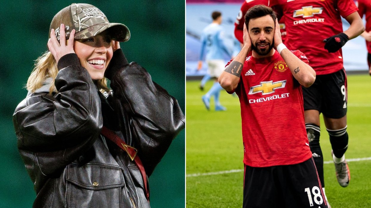 Sydney Sweeney randomly copies Bruno Fernandes after scoring goal at football match