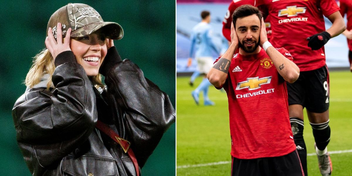 Sydney Sweeney randomly copies Bruno Fernandes after scoring goal at football match Sydney Sweeney randomly copies Bruno Fernandes after scoring goal at football match