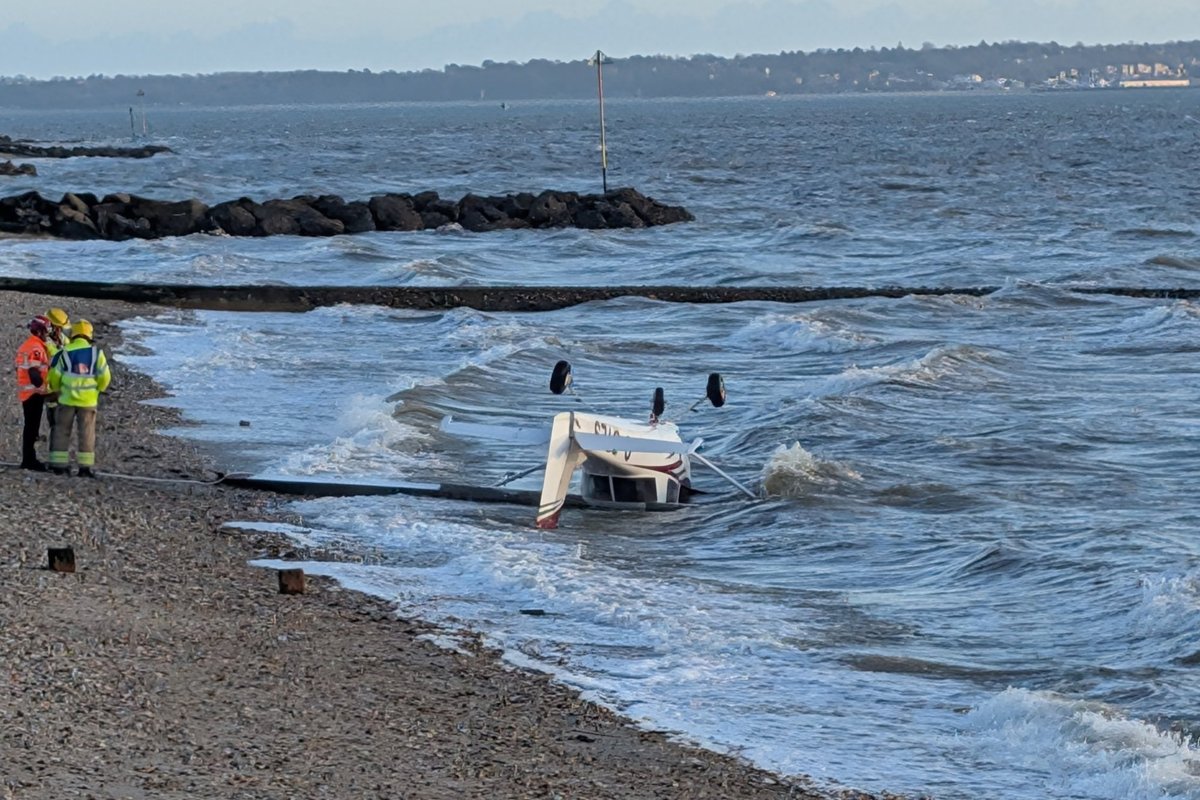 British beachgoers horrified as plane crashes in front of them and pilot 'crawls from wreckage'