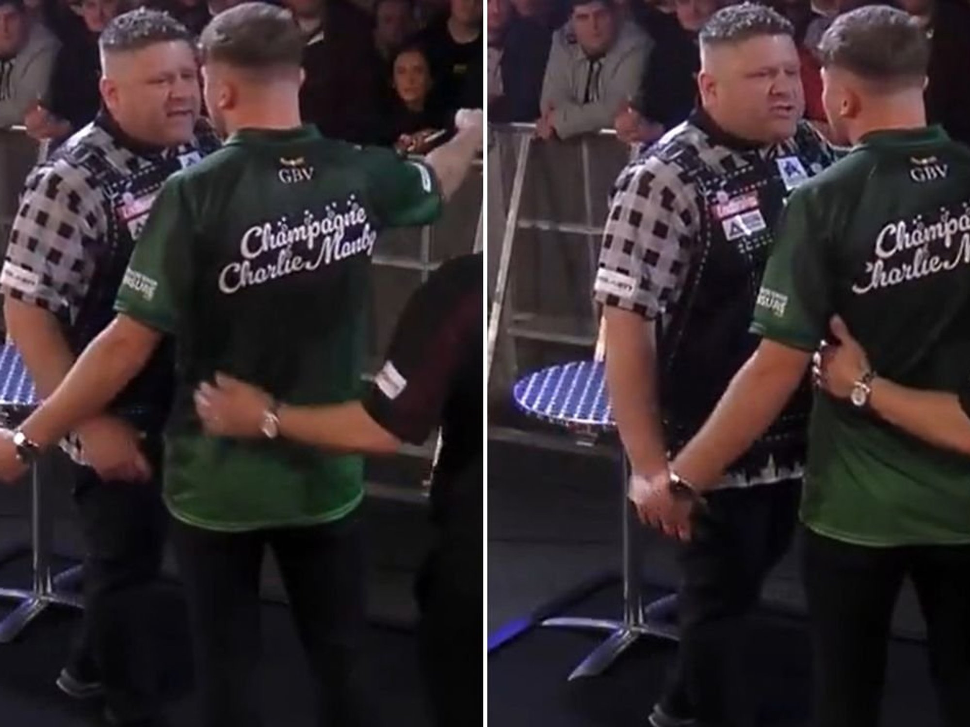 UK Open chaos as darts stars Charlie Manby and James Hurrell square up forcing referee intervention