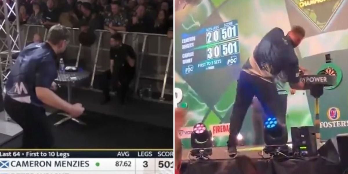Cameron Menzies leaves UK Open crowd in hysterics after ‘punching table’ again Cameron Menzies leaves UK Open crowd in hysterics after ‘punching table’ again