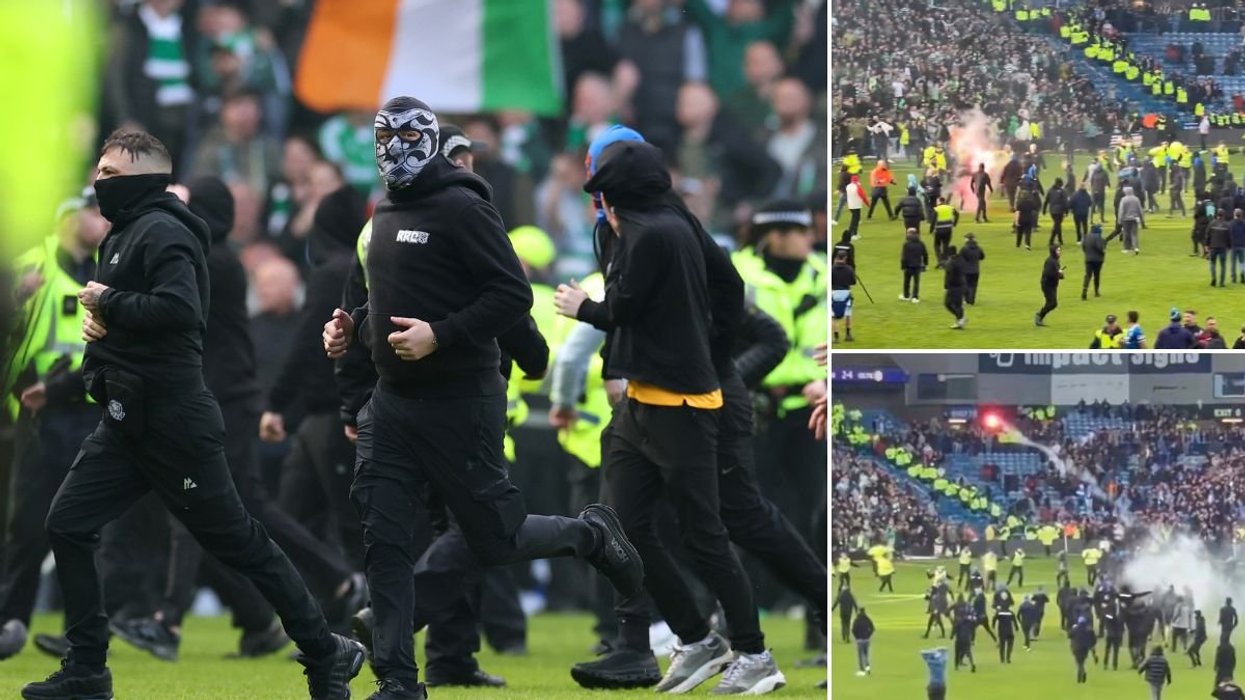 Rangers and Celtic fans storm pitch after penalty shootout as fireworks thrown and staff attacked