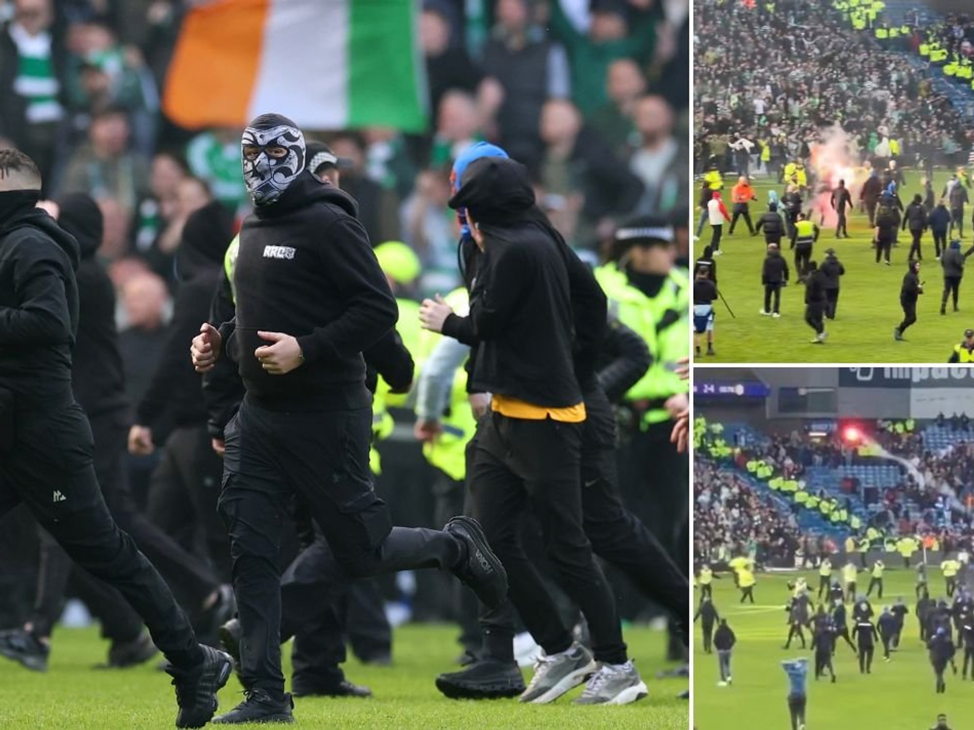 Rangers and Celtic fans storm pitch after penalty shootout as fireworks thrown and staff attacked
