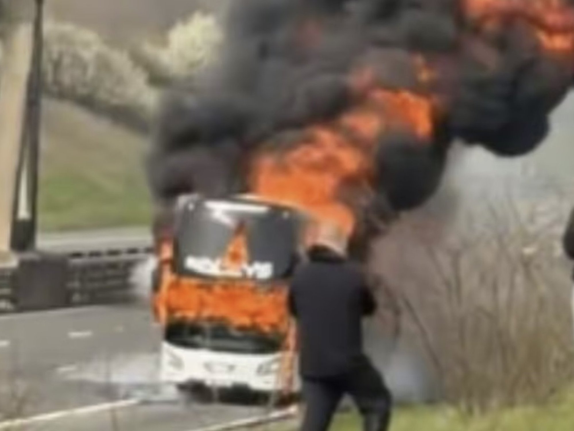 Coach carrying Man City fans erupts in flames en route to Wembley for Carabao Cup final
