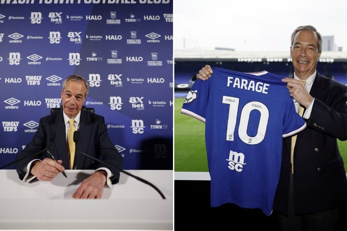 Ipswich Town release statement after Nigel Farage pictured at Portman Road with shirt: 'We are apolitical'