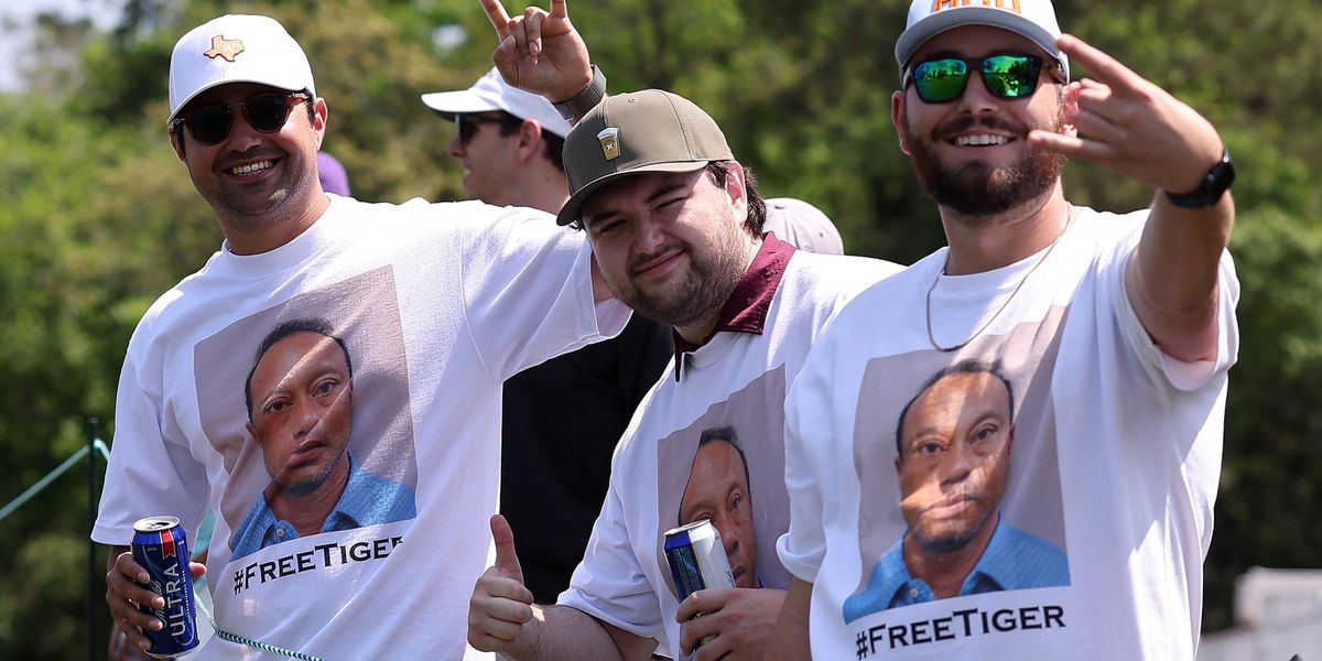Golf fans seen wearing shirts of Tiger Woods mugshot during tournament after legend’s arrest Golf fans seen wearing shirts of Tiger Woods mugshot during tournament after legend’s arrest
