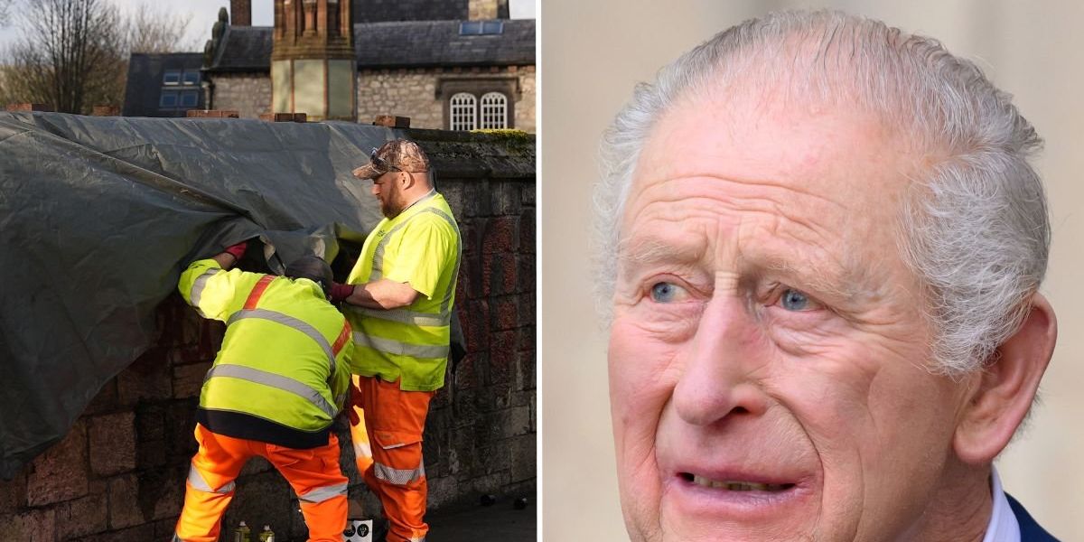 Workers rush to remove ‘Not Our King’ graffiti before monarch and Queen Camilla arrive at royal event Workers rush to remove ‘Not Our King’ graffiti before monarch and Queen Camilla arrive at royal event
