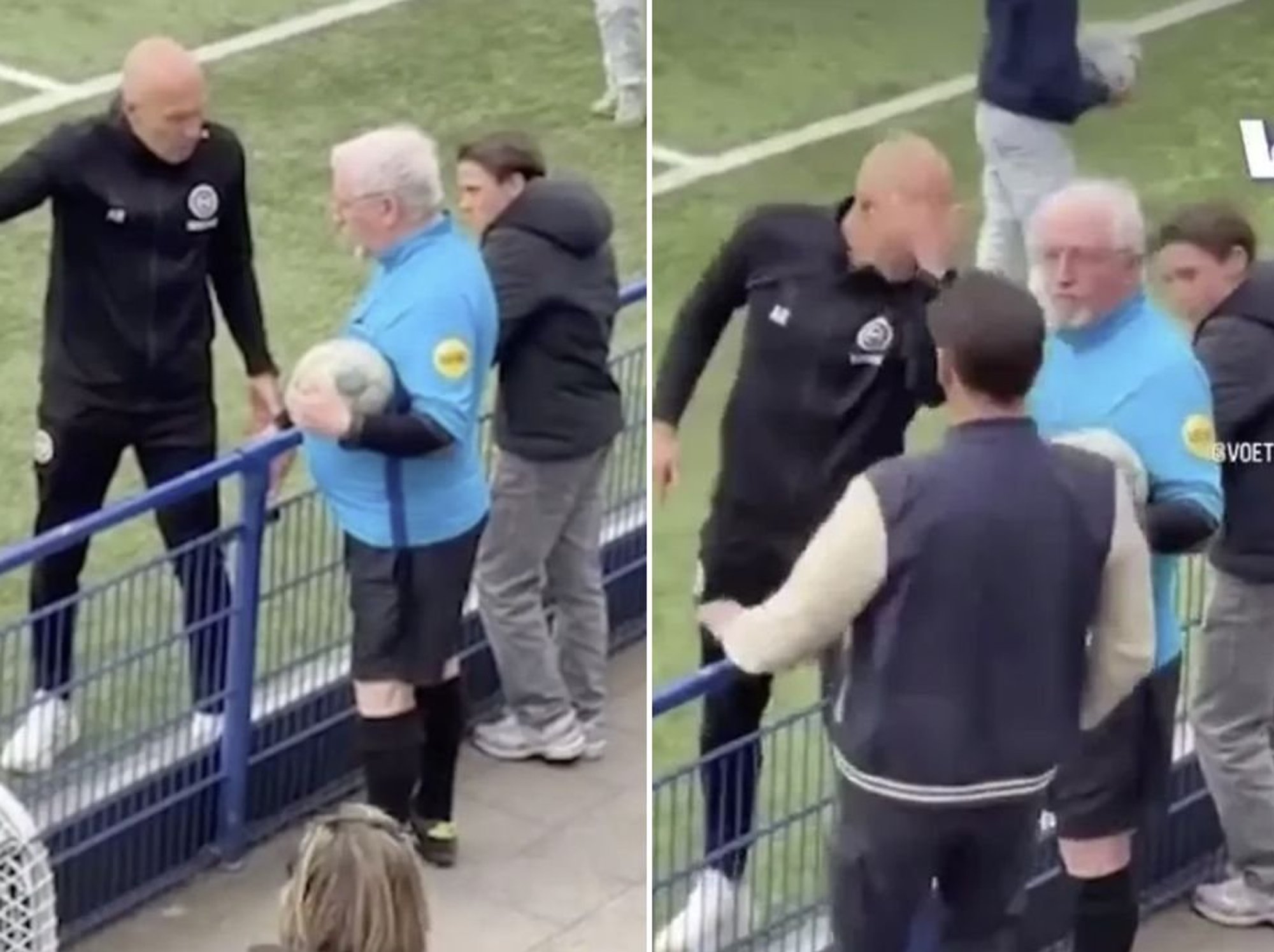 Chelsea legend filmed shoving TV presenter and shouting expletives at elderly referee
