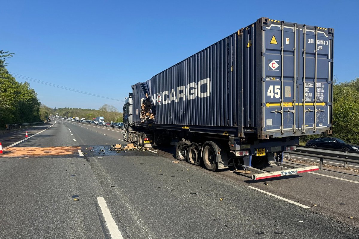 Major motorway shut for hours after being flooded with PROSECCO following lorry crash