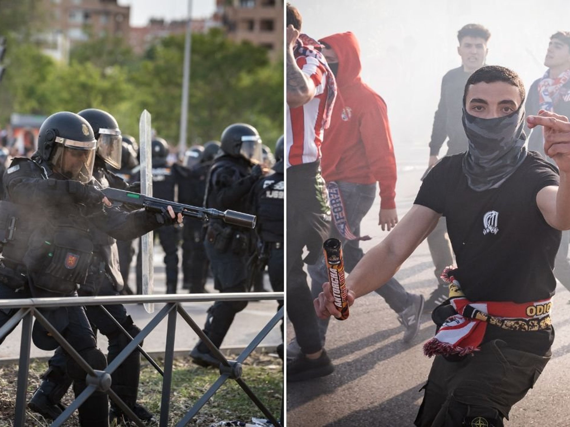 Arsenal fans tear-gassed as riot police and Atletico supporters clash in violent scenes before kick-off