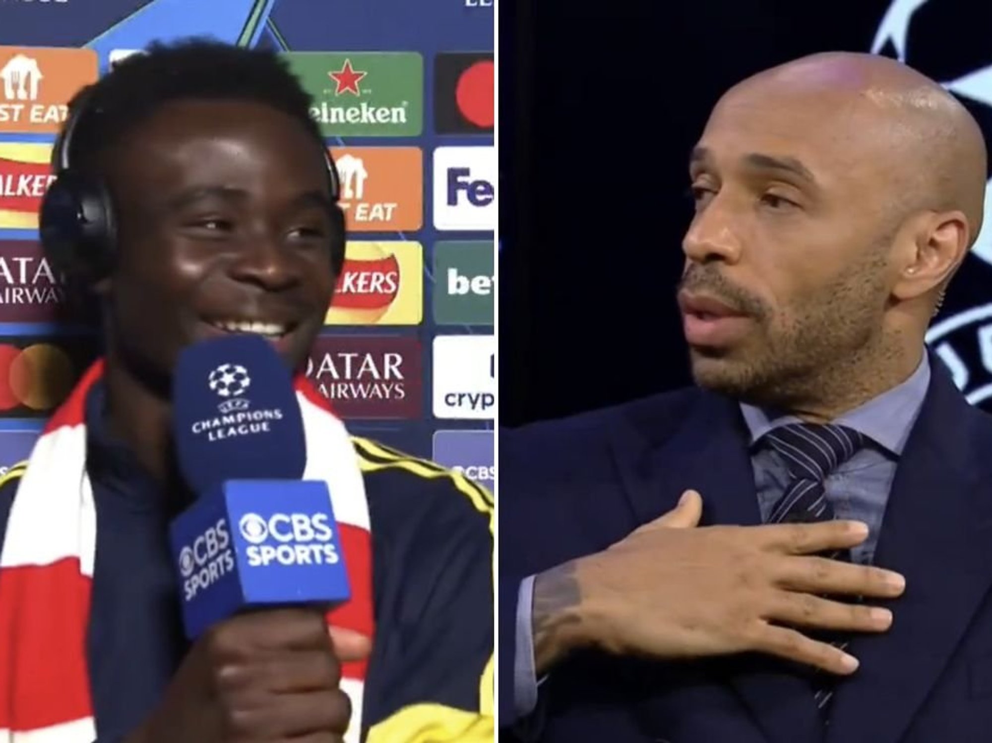 Thierry Henry and Bukayo Saka share emotional chat moments after Arsenal star's Atletico Madrid win