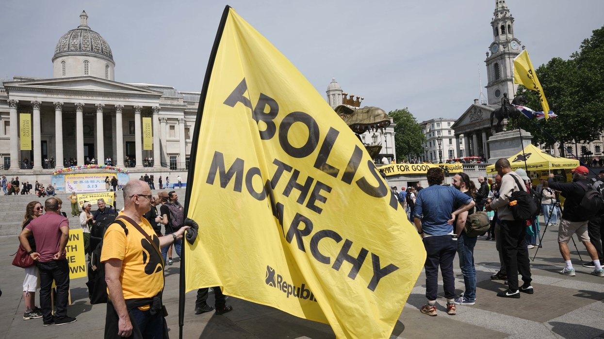 Protesters outside Buckingham Palace call for the monarchy to be abolished