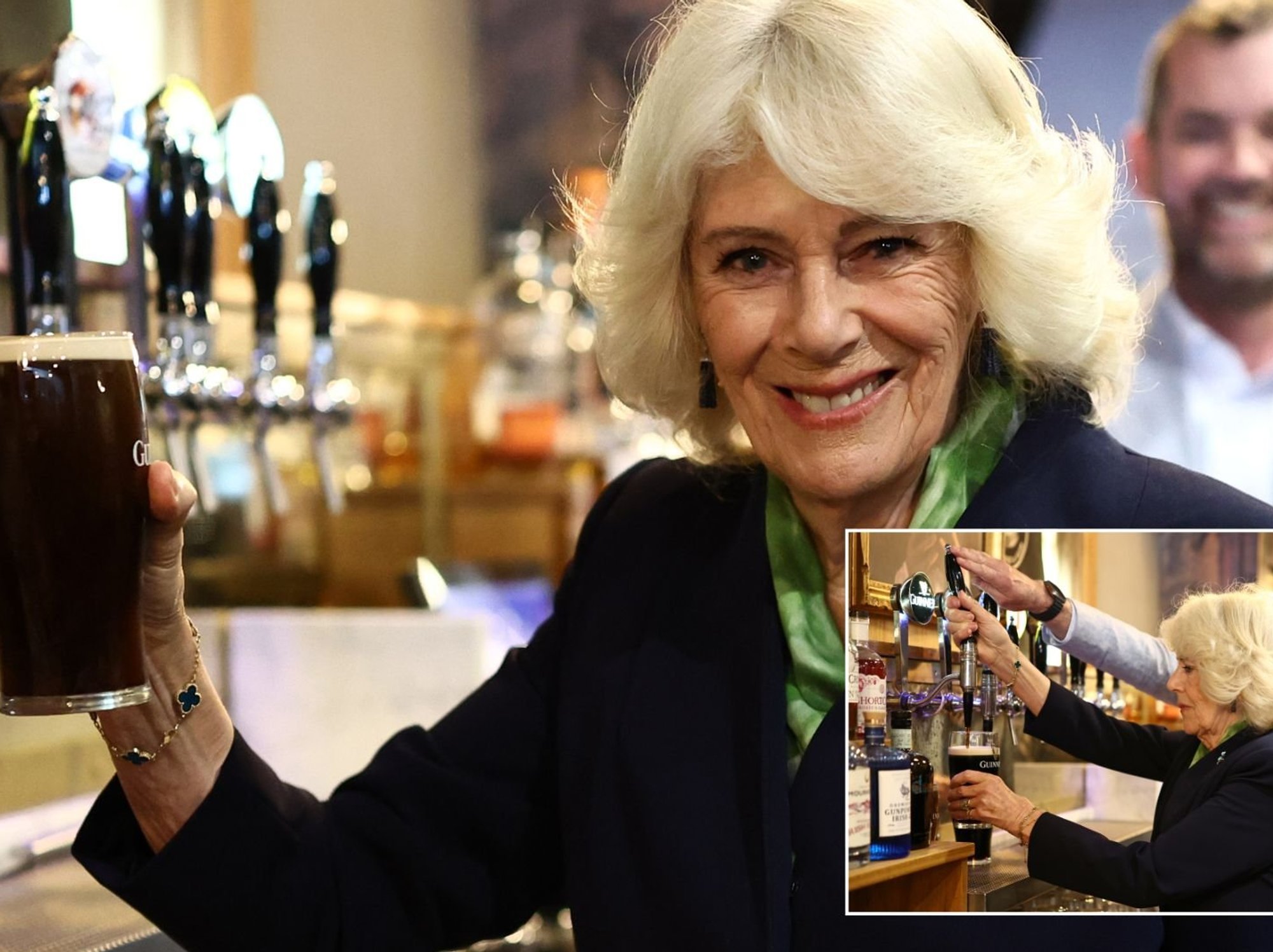 Queen Camilla pours perfect Guinness as she jokes: 'I'm not the expert, my husband is!'