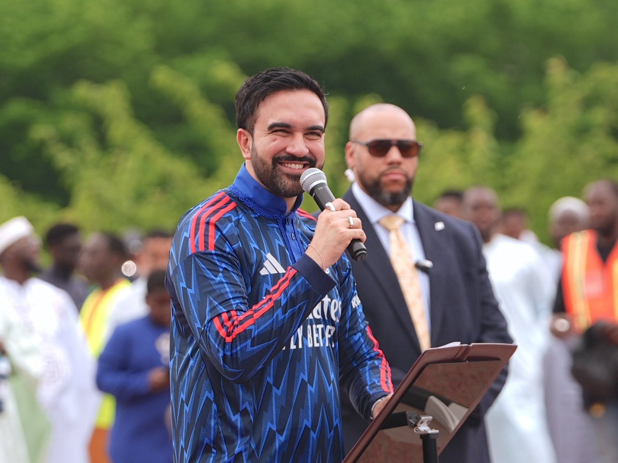 New York mayor Zohran Mamdani wears Arsenal-themed kurta for Eid al-Adha ceremony