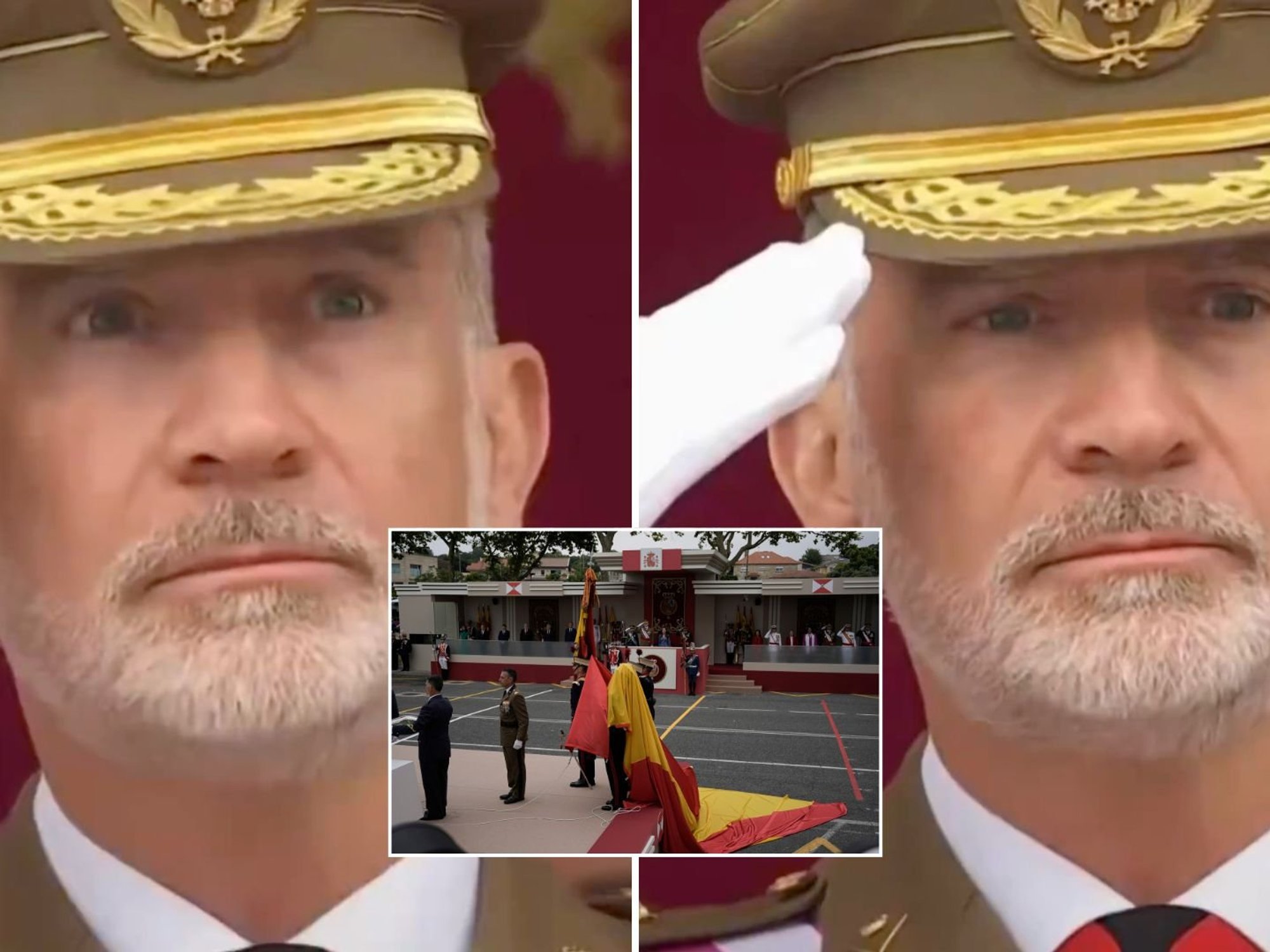 King watches on during uncomfortable moment as Spanish flag falls during military ceremony